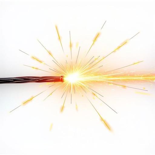 Dynamic electric current illustration with a wire releasing sparks. Features a bright spark effect on a white background.
