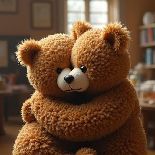 Un oso abrazando a su mama con pelaje color café y suave