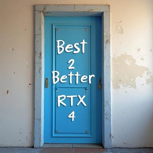 A blue door on a wall. Text on the door reads Best 2 Better RTX 4. Wall has rough texture with peeling paint.