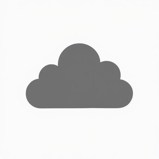 A solid large square cloud illustration silhouette characterized by a monochromatic gray color on a white background. The design is simple and minimalistic with a rounded shape representing a cloud.