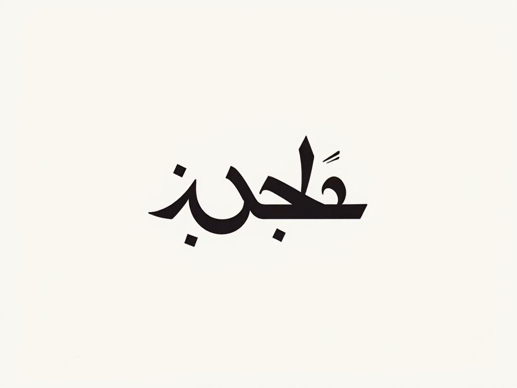 Minimalist logo design featuring the word 'قدیم' in Urdu calligraphy. Logo showcases sharp edges and flowing lines. Style combines modern Nastaliq or Kufic with an artistic touch. Clean background allows bold text to stand out.