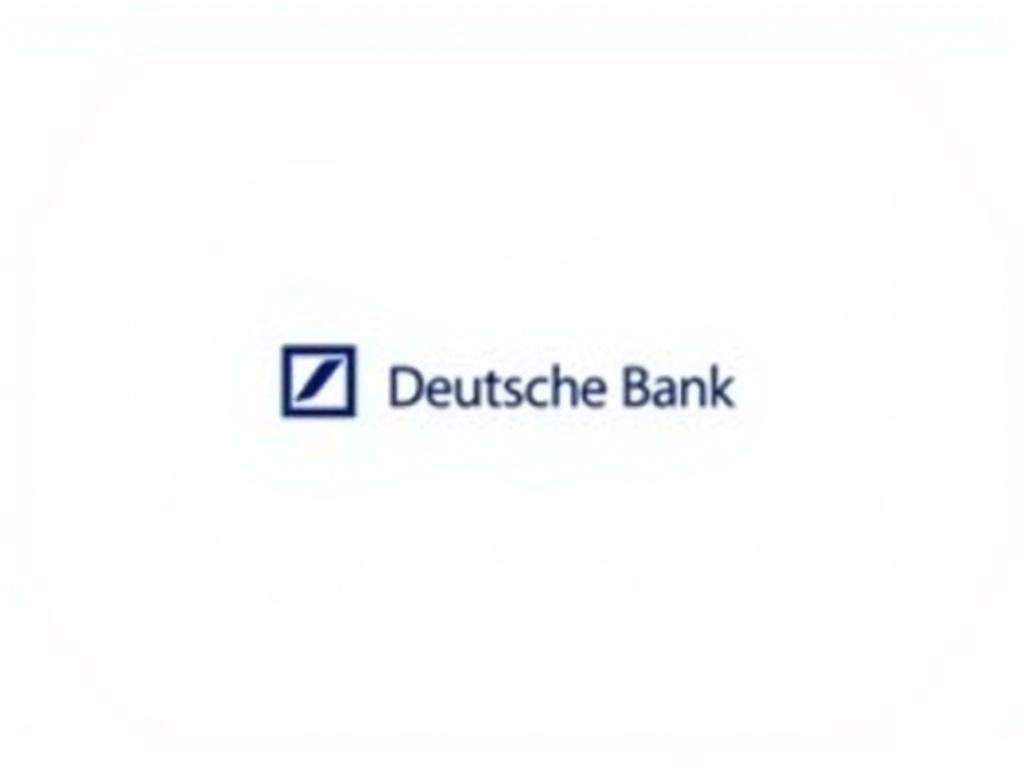 The image features the logo of Deutsche Bank, prominently displayed in blue. The logo includes a stylized diagonal line within a square, to the left of the bank's name, "Deutsche Bank," which is rendered in a bold, modern font. The background is white, enhancing the contrast with the blue elements. The overall design is clean and professional, conveying a sense of stability and trust.