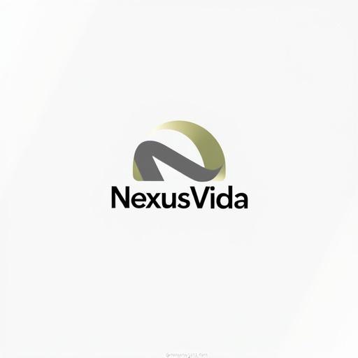 Minimalist logo featuring the text 'NexusVida'. The design is round and uses a combination of green and grey colors. The logo should be clean and modern.