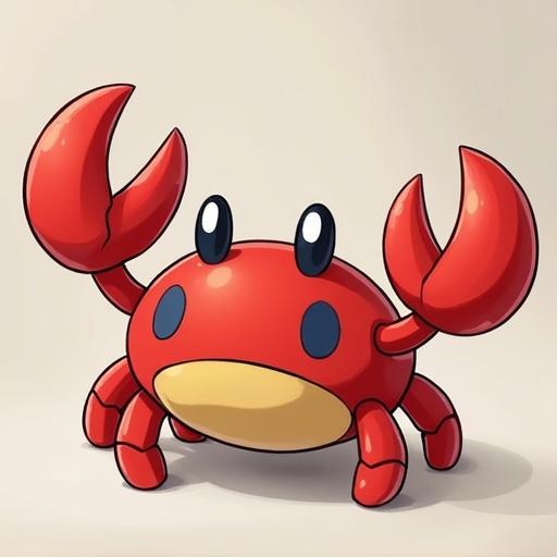 Plush style crab in a pokemon art style, playful and cartoonish character, vibrant colors.