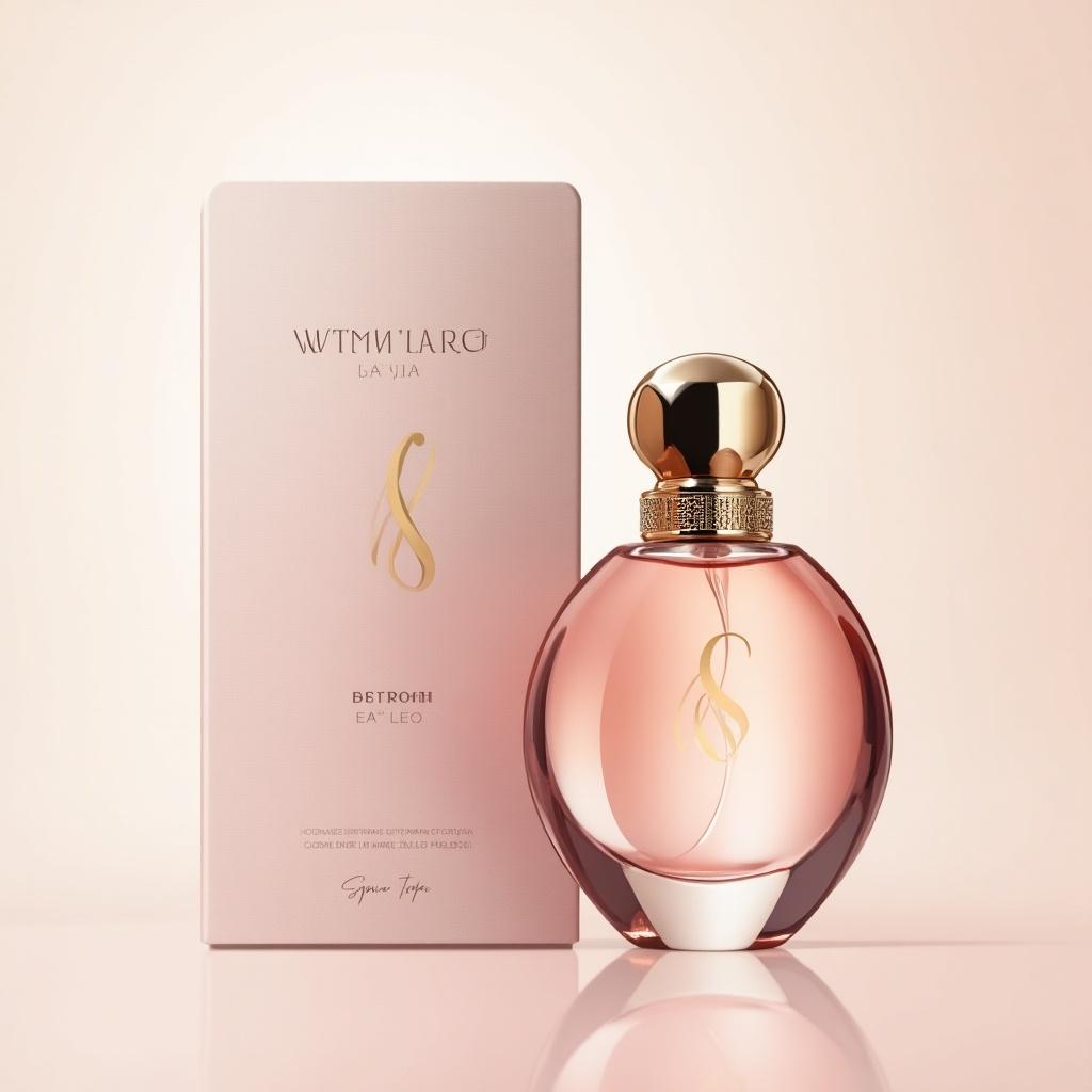 Design for women's perfume packaging with elegant features on a beautiful bottle.