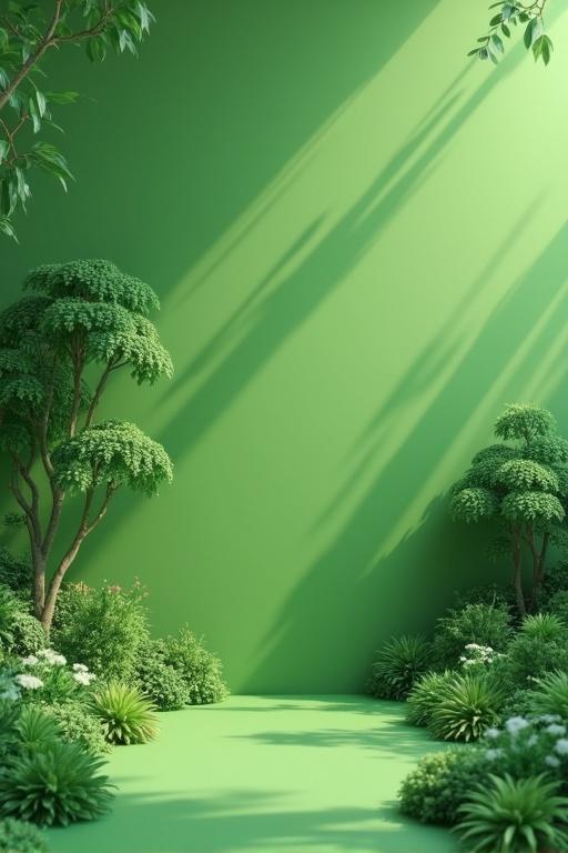 3D animated background of a garden filled with green grass.