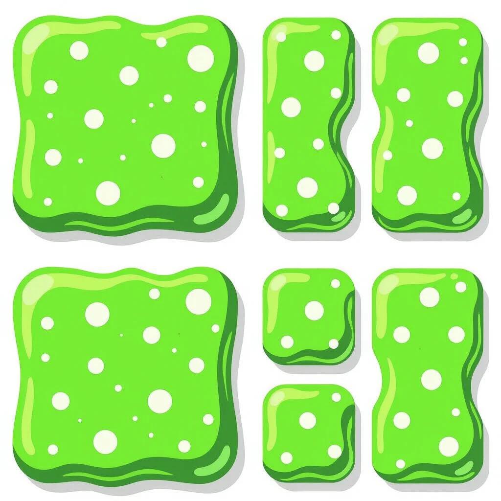 Seamless flat 2D game texture featuring a bright green slime surface. Pattern includes evenly spaced small white dots. Smooth and clean in a flat cartoon style. Tileable and suitable for game backgrounds or UI elements. Vector style without shading or depth.